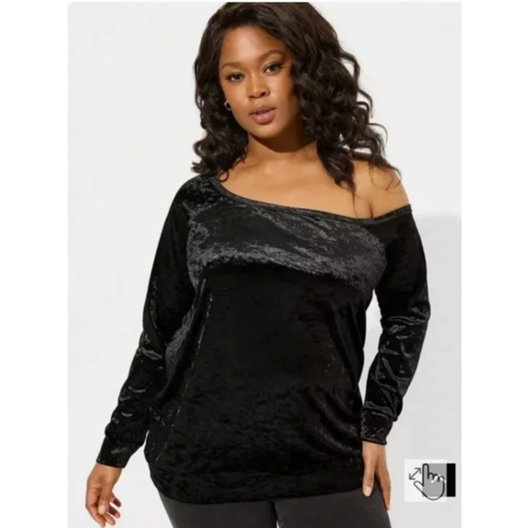 Torrid Black Crushed Velvet Top Off Shoulder Shirt Sweatshirt Size 6 6X New - Picture 14 of 14